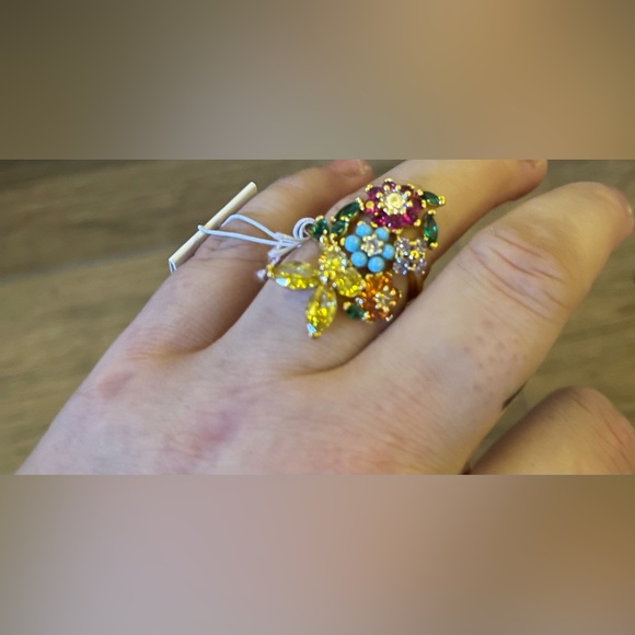 KATE SPADE-NWT Multi-Stone Floral Butterfly Statement Ring - Picture 12 of 15